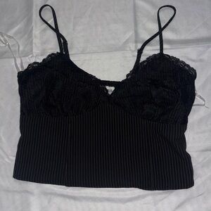 No Boundaries Black Lace Trim Striped Top